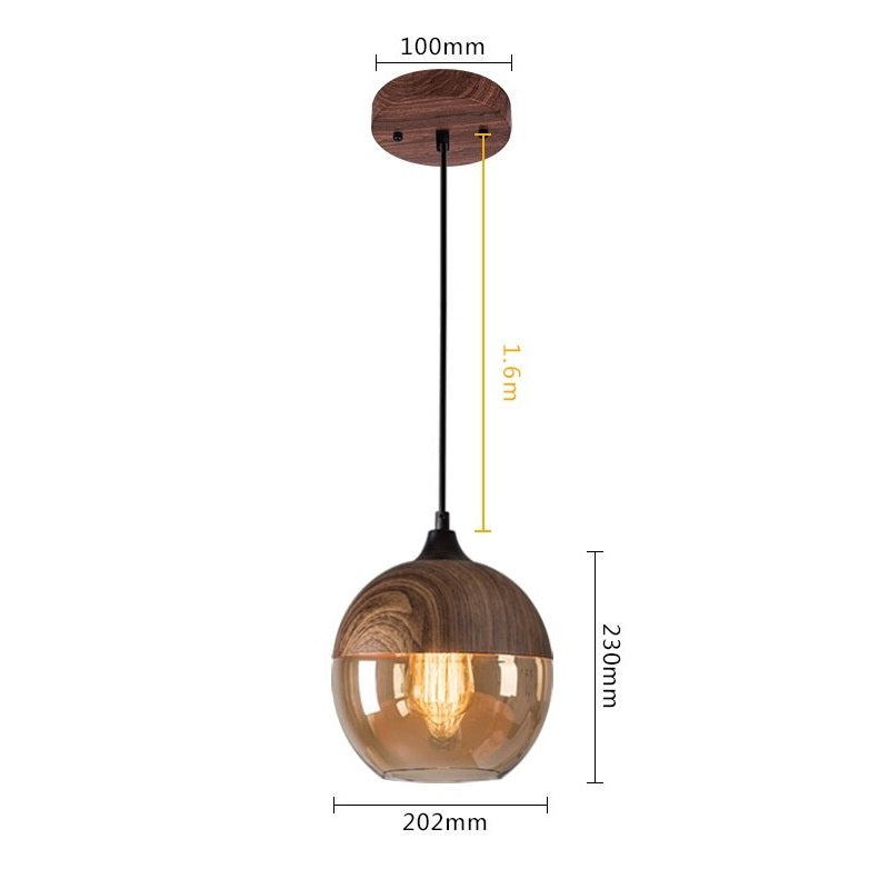 Wood Color Glass LED Pendant Lamp