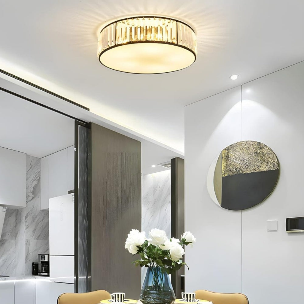 Crystal Glass Flush Mount Ceiling Light - Black Drum Shade Ceiling Light