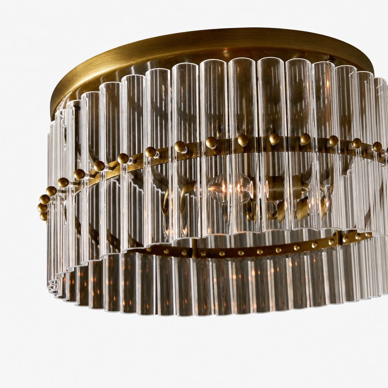 Lumora Crystal Flush Mount – Elegant Brass Ceiling Light