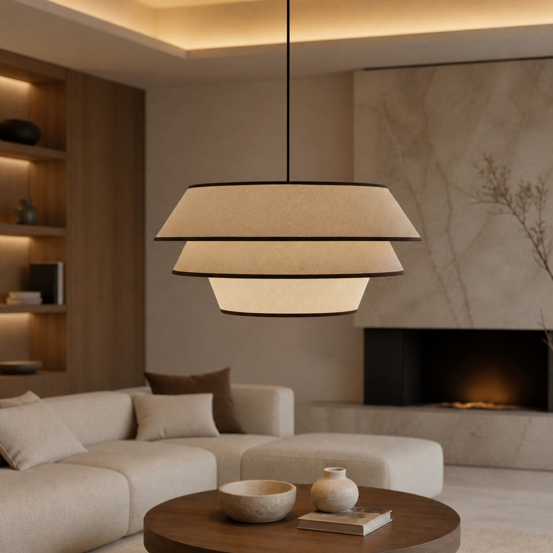 Tarivon Steel Frame Pendant with Fabric Shade – Modern Hanging Lamp for Dining Rooms