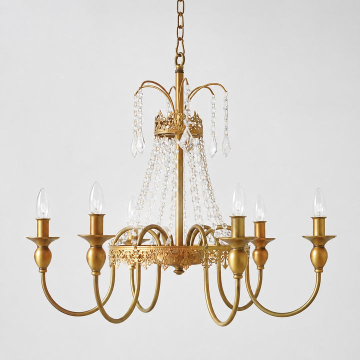 French Six-Light Candle Chandelier with Crystal Draping