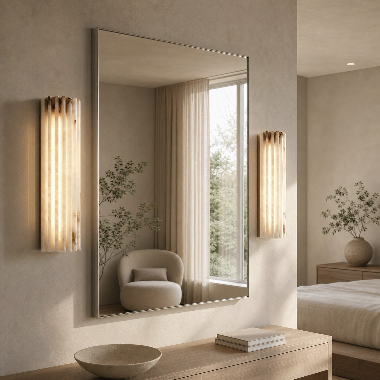 AlaVelle Contemporary Alabaster Wall Lamp – Minimalist Wall Light for Bedrooms and Hallways