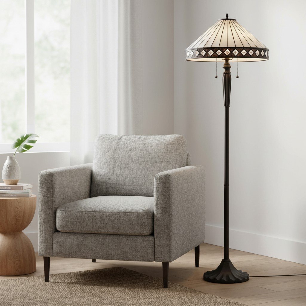 TF Fargo Geometric Tiffany Style Lamp - Amber and Cream Glass Accent Lighting for Bedroom or Study