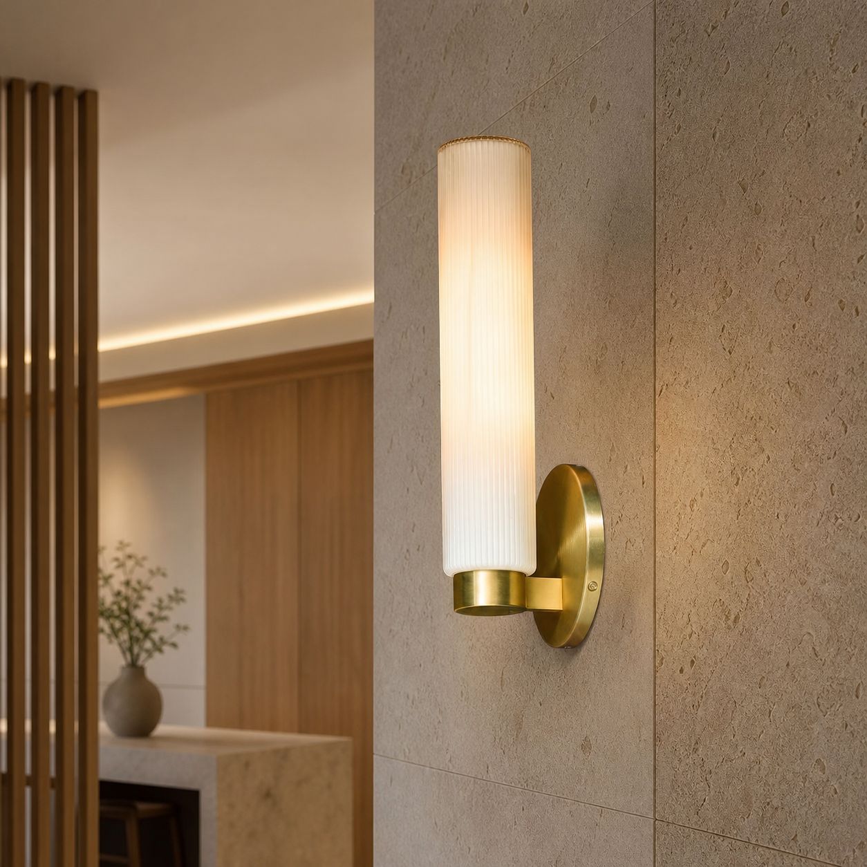 Rivora Fluted Glass Indoor Outdoor Sconce - Modern Wall Light for Home Decor
