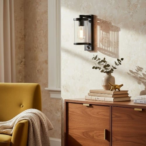 Karbonis Modern Outdoor Wall Sconce - Motion Sensor Security Light for Porch and Garden