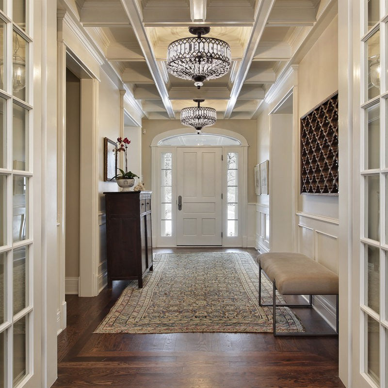 Crystal Drum Ceiling Light –  Glass Semi Flush Mount Lamp for Hallway