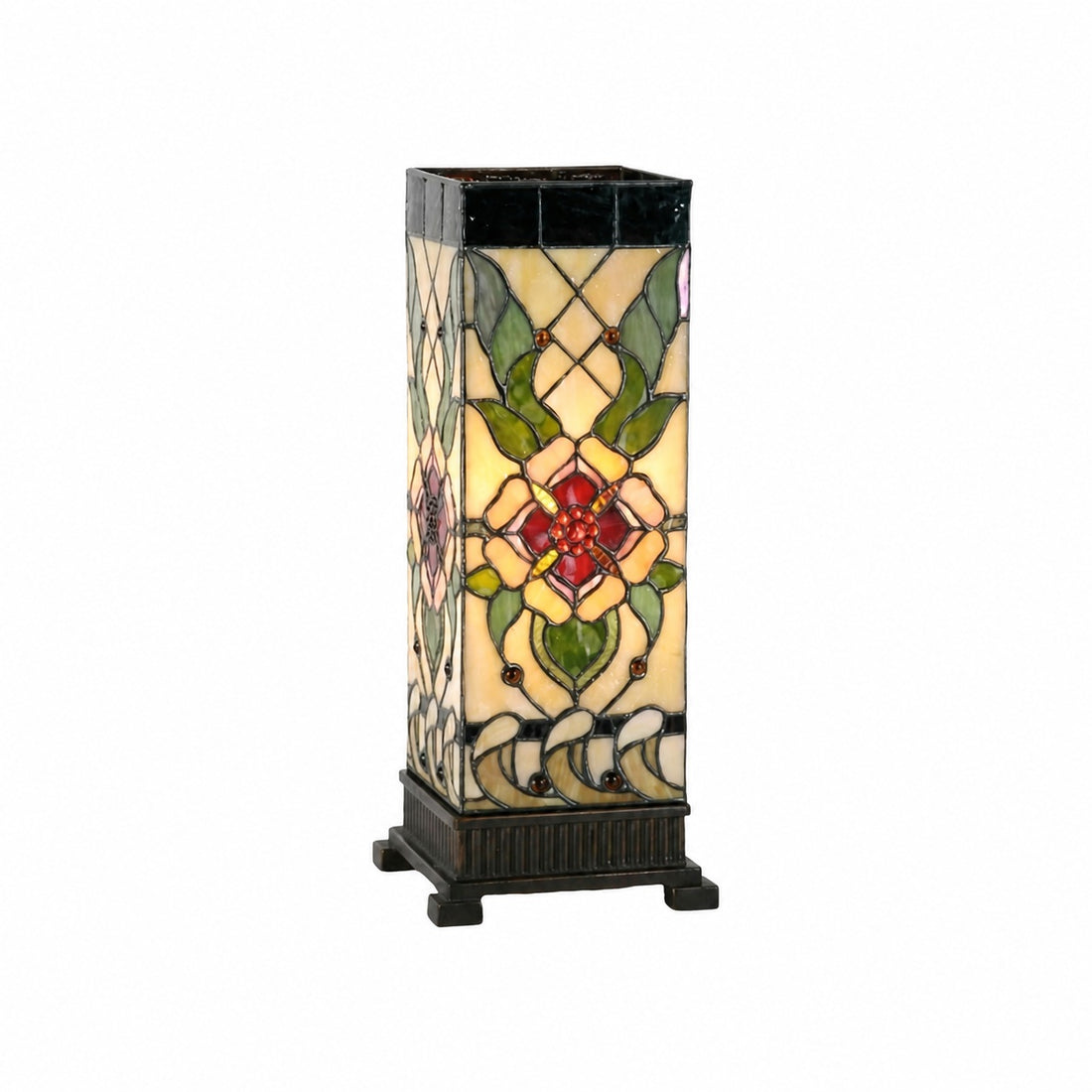 TF Angelique Art Nouveau Stained Glass Table Lamp - Handcrafted Floral Design for Living Room