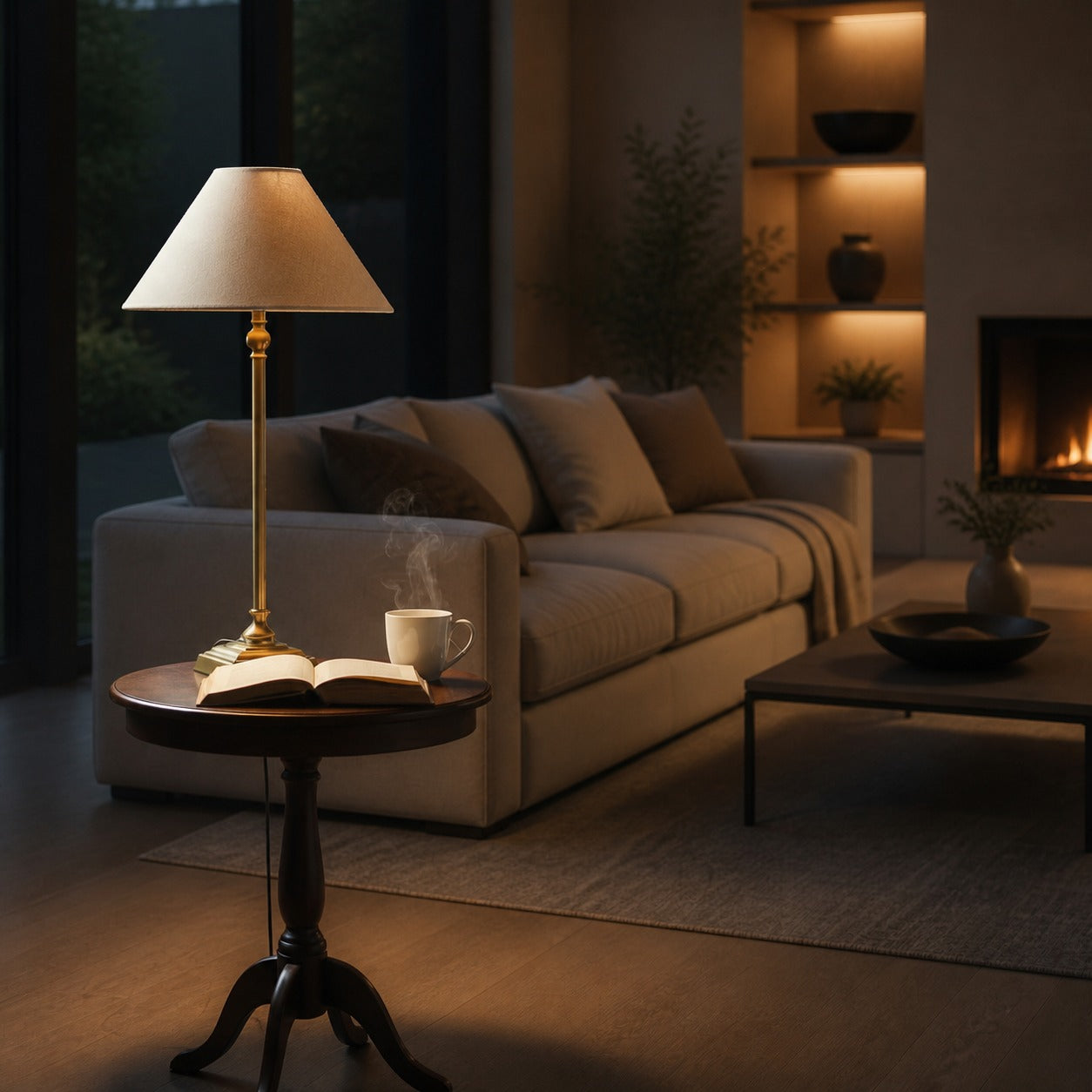 Zevatik Table Lamp with Slim Stem and Linen Shade for Bedside Lighting