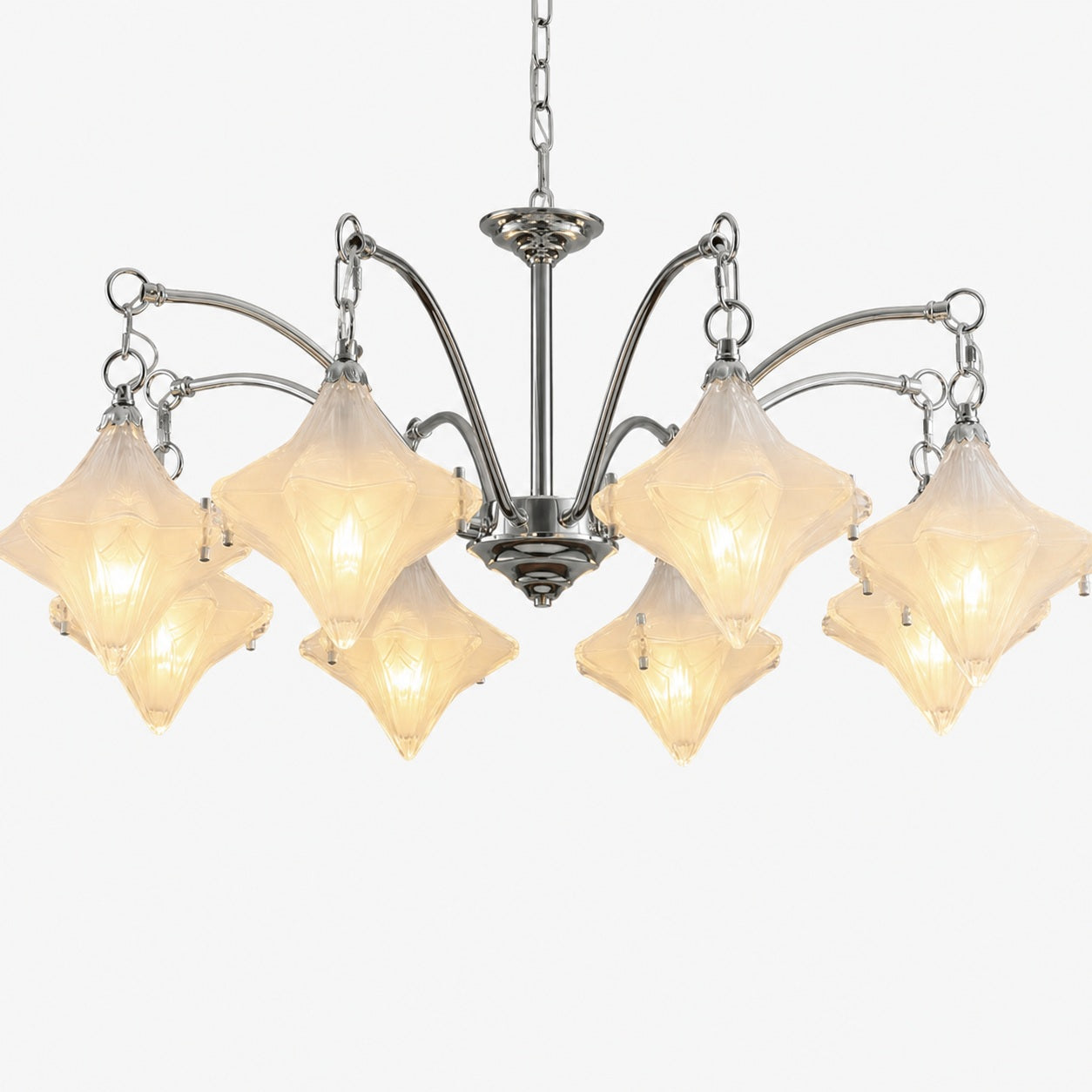 Art Deco Astris Star Chandelier – Frosted Glass Deco Fixture for Dining Room