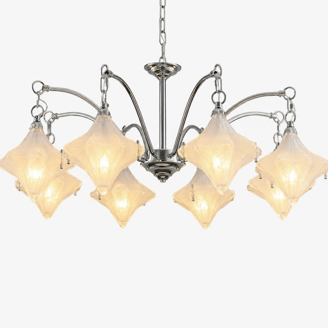 Art Deco Astris Star Chandelier – Frosted Glass Deco Fixture for Dining Room