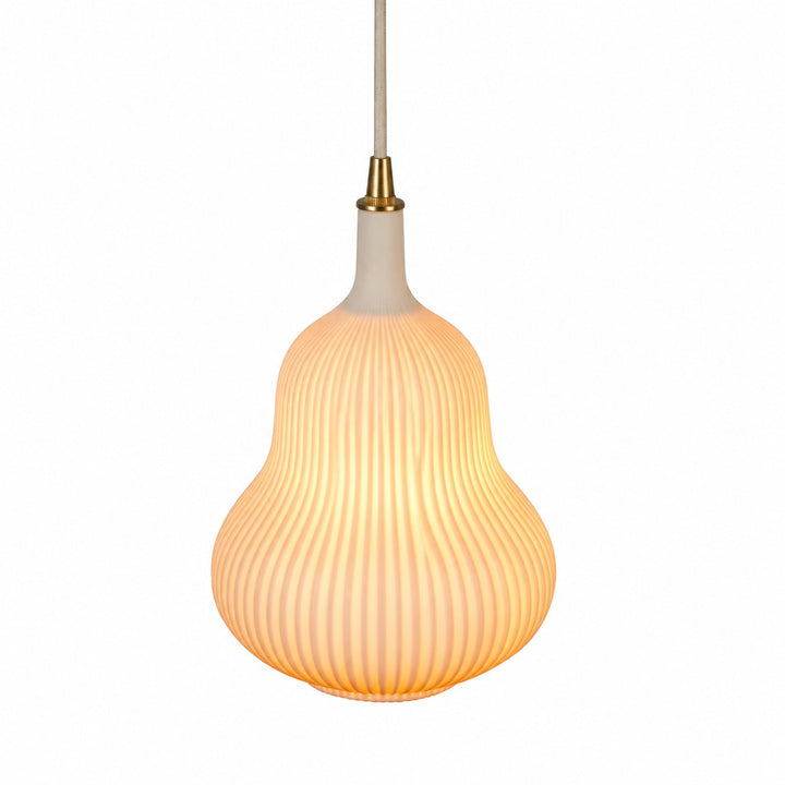Ceramic white pendant lamp with brass-tone fitting