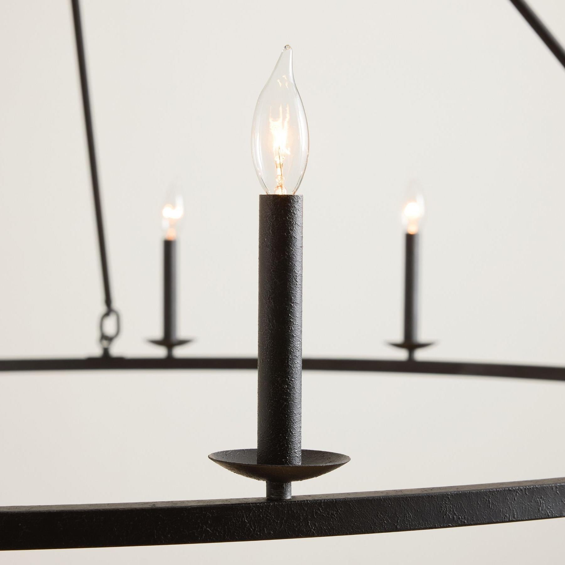 Rowan Modern Wagon Wheel Round Chandelier - Industrial Farmhouse Iron Lighting Fixture