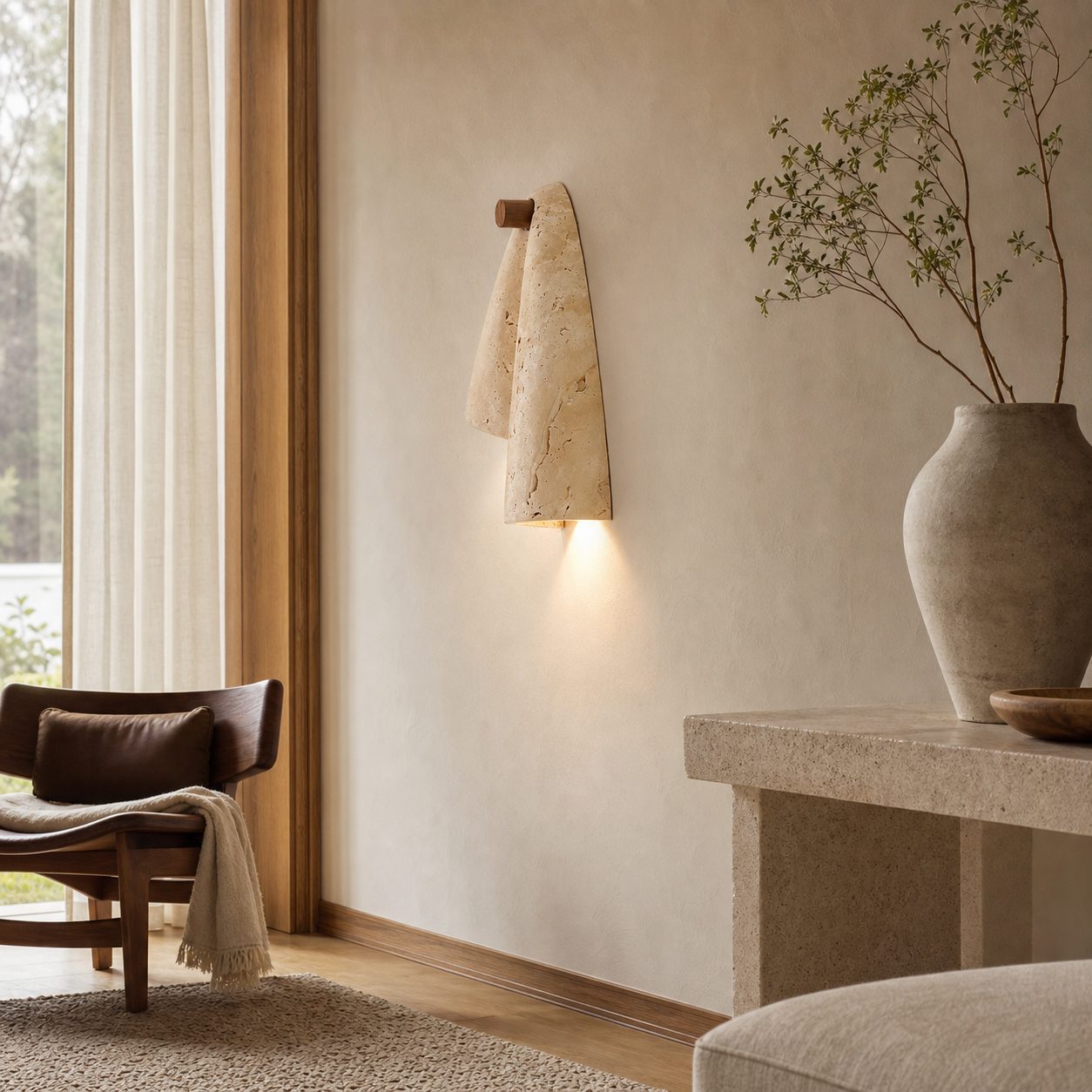 Travertine Wall Lamp – Minimalist Stone Sconce Decorative Lighting for Living Room