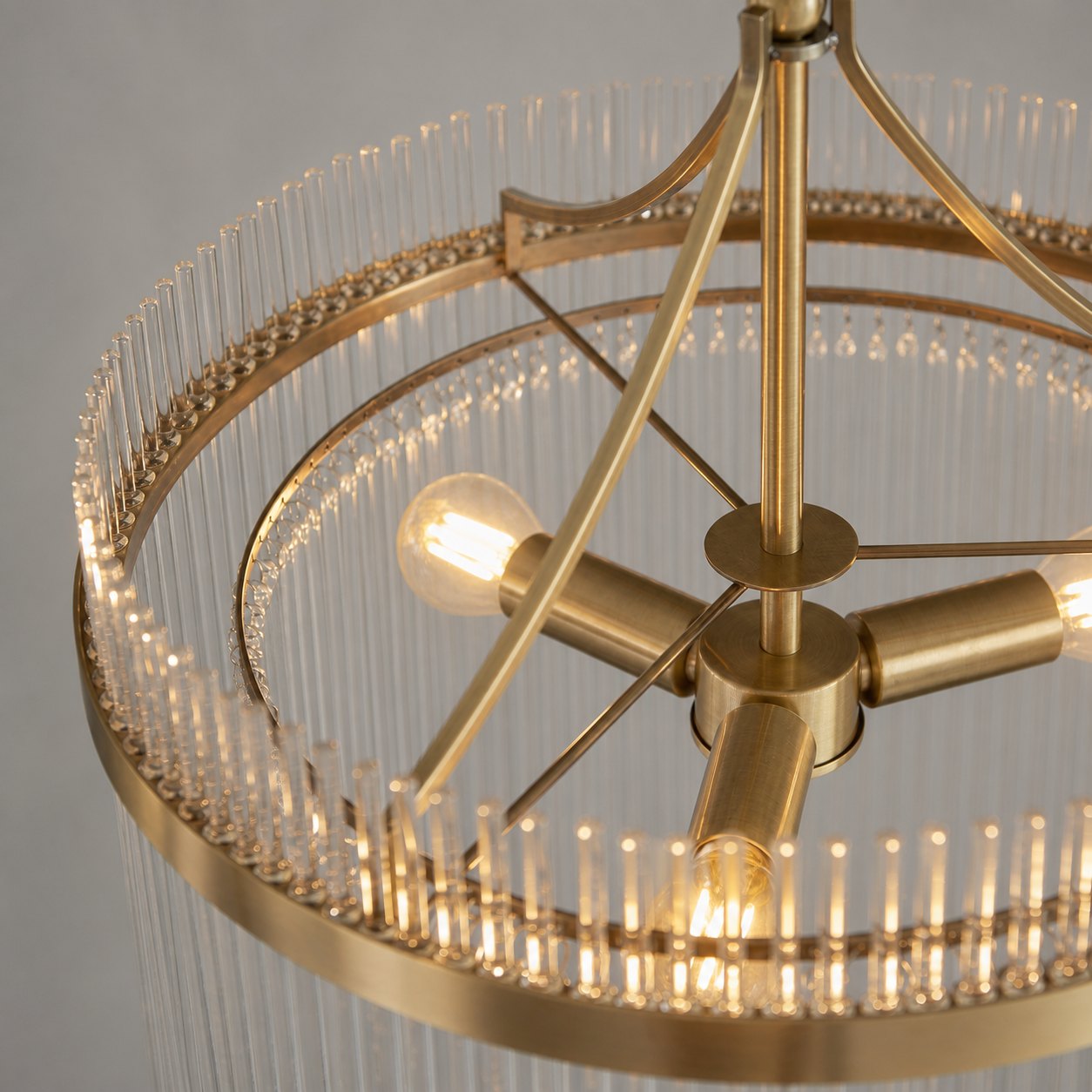 Elegant Glass Rods 3 Light Pendant Light - Vintage Brass Finish