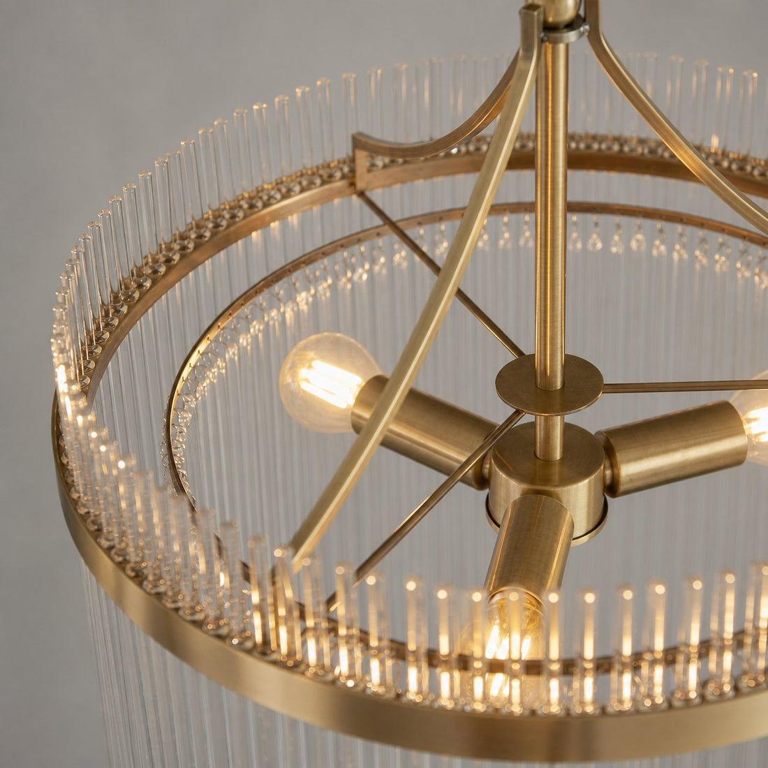 Elegant Glass Rods 3 Light Pendant Light - Vintage Brass Finish
