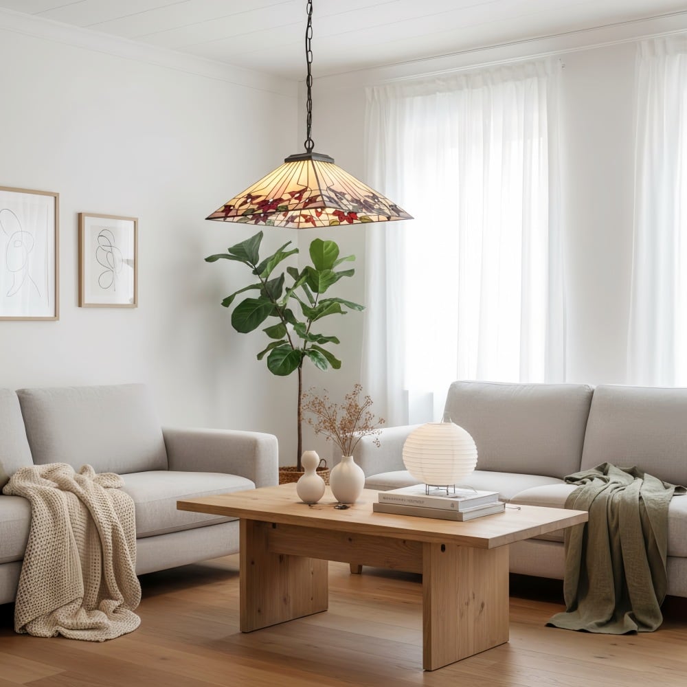 TF Camillo Classic Patterned Pendant Light – Stained Glass Lamp for Bedroom or Hallway