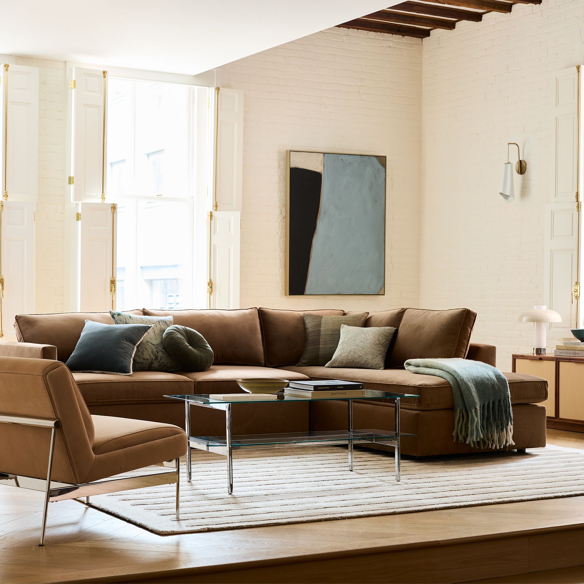 Orovia Sleek Wall Sconce – Ceramic Glass & Metal Champagne Brass