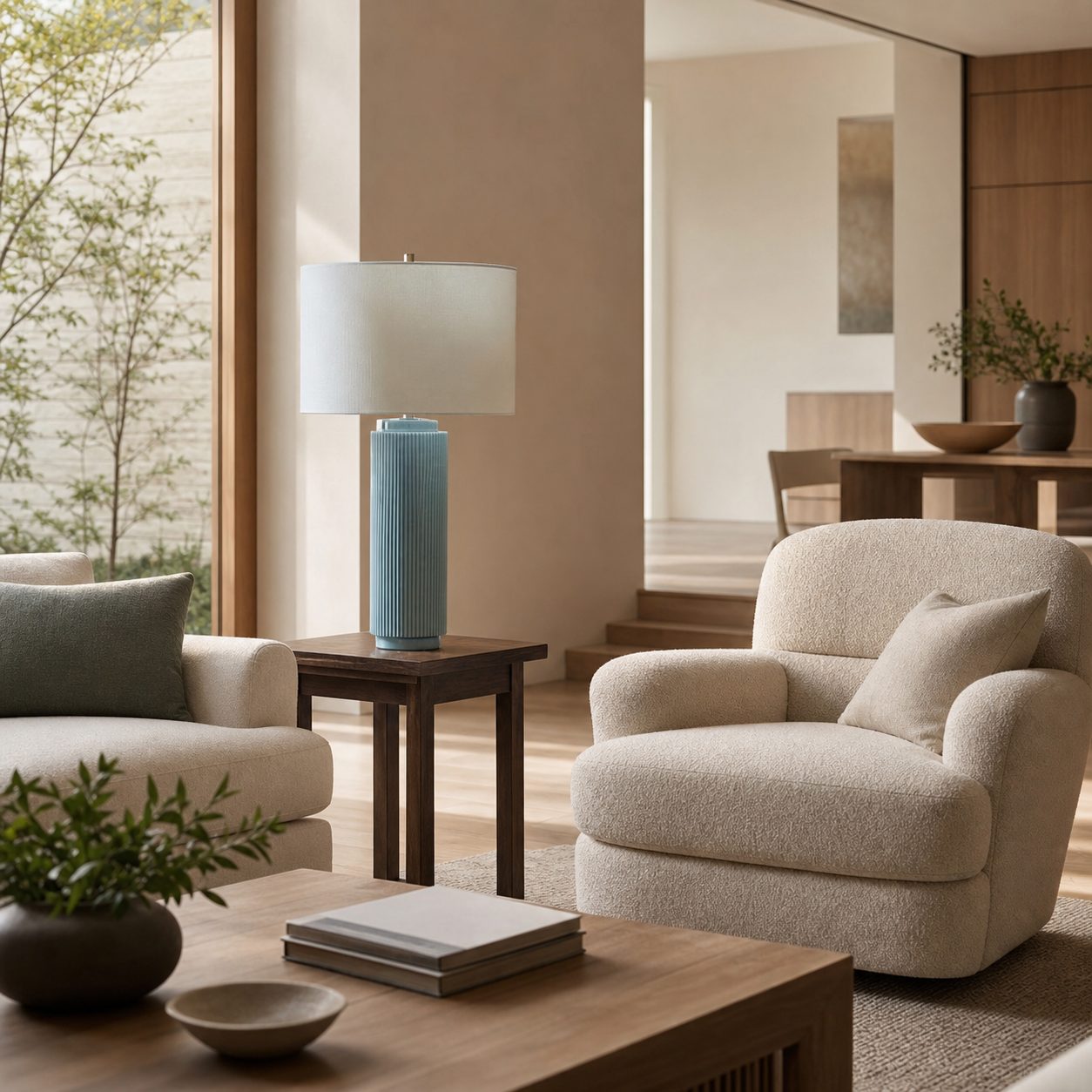 Ceruna Minimalist Ceramic Table Lamp - Ceramic Base With A Linen Lampshade