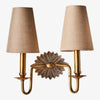 Duova Double Sconce – Antique Brass Metal and Linen Shades for Bedroom or Study