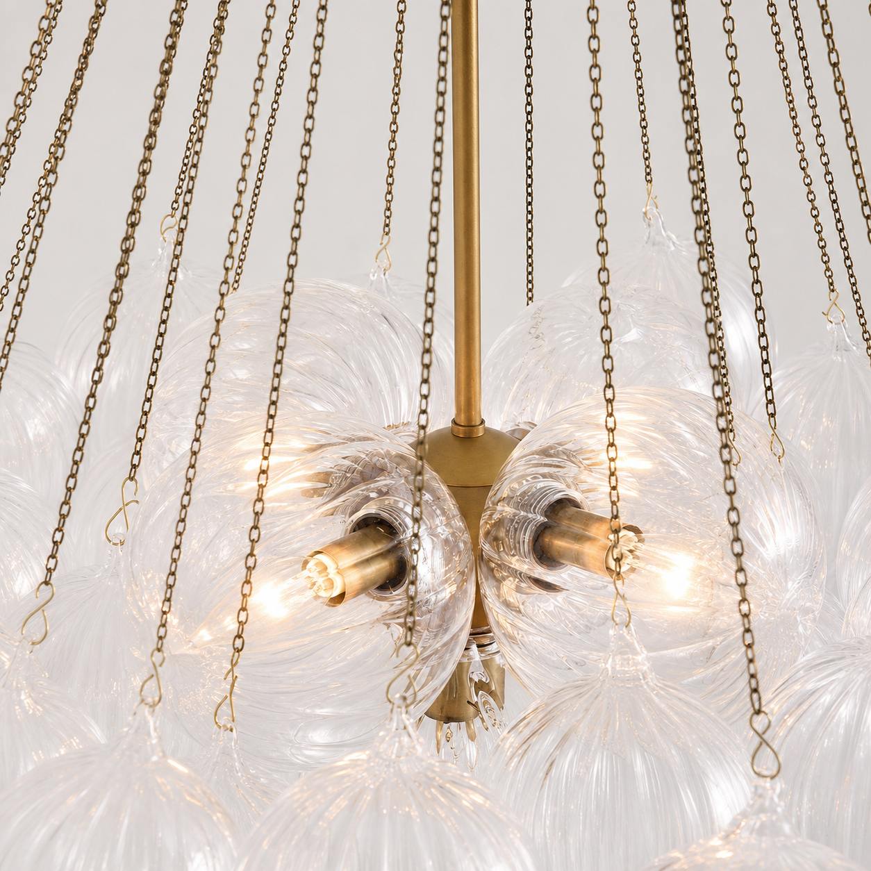 Bravira Glass Bubbled Chandelier - Vintage Brass Oval Glass Lighting