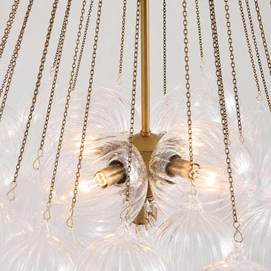 Bravira Glass Bubbled Chandelier - Vintage Brass Oval Glass Lighting