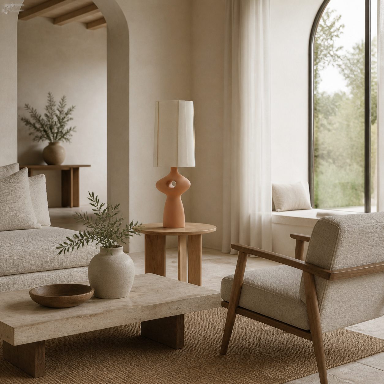 Pryssa Ceramic Table Lamp with Ivory Linen Shade -  Artistic Lighting for Living Room or Bedroom