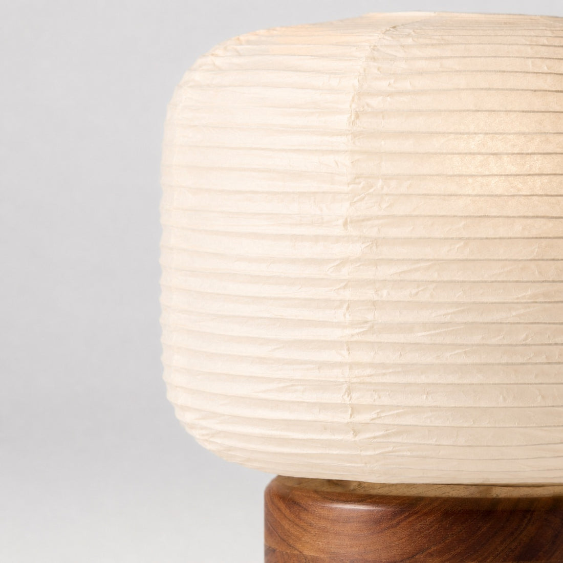 Tivo Japanese Ribbed Lampshade Compact Table Lamp - A Minimalist Paper Lantern Design with Wood Base