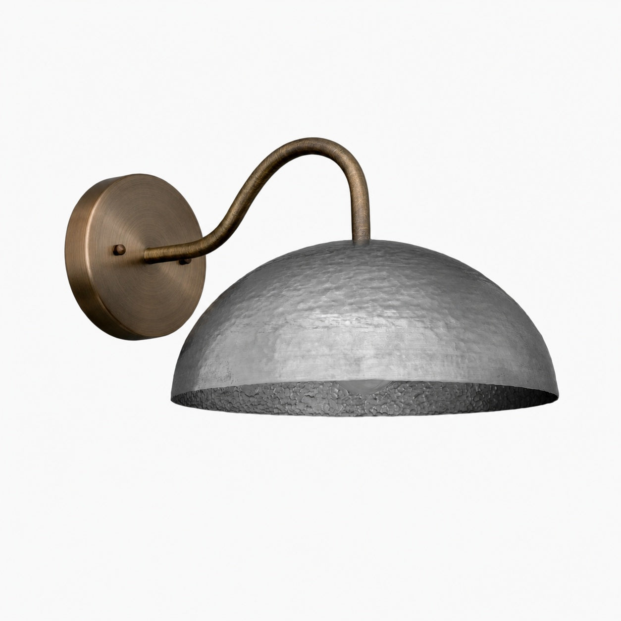 Curva Metal  Industrial Wall Sconce - Curved Brass Arm - Hammered Dome Light Fixture