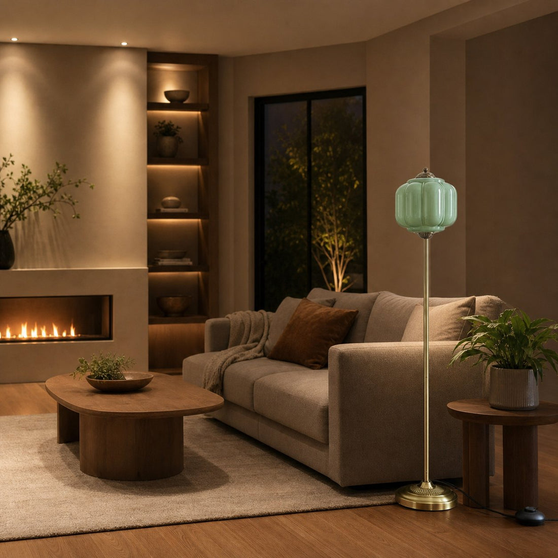 Eloise Textured Glass Pumpkin-Inspired Floor Lamp - Organic Artistry and Retro Style for Living Rooms
