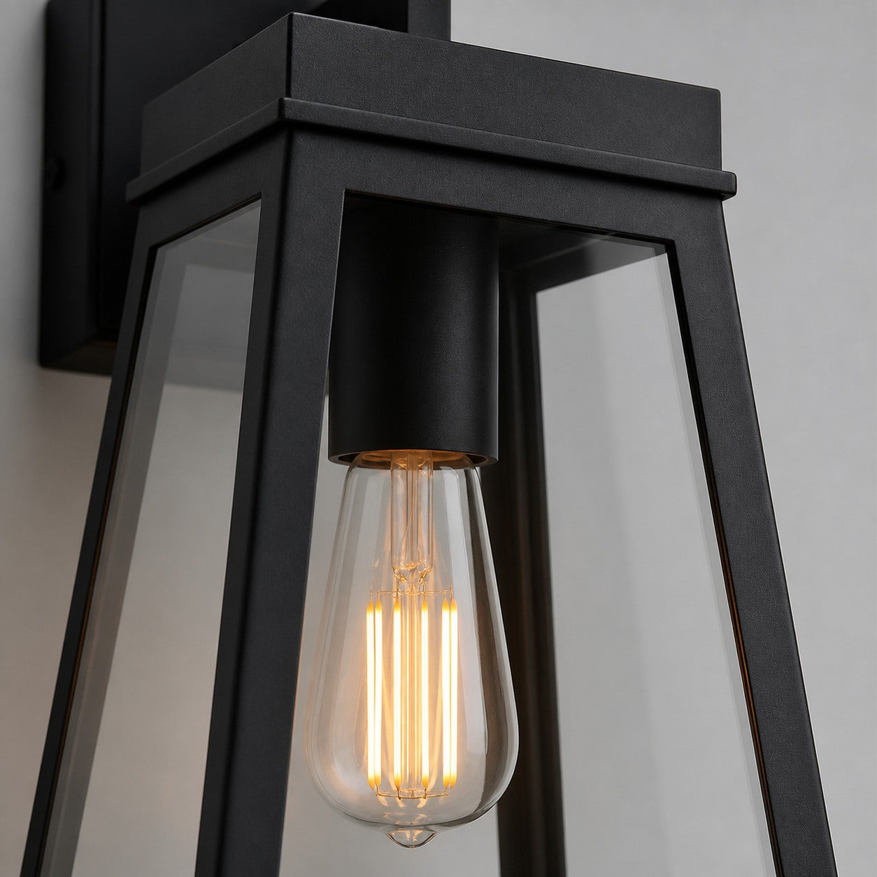 Trevanta Clear Glass Black Outdoor Lantern Wall Light - Modern Exterior Lighting