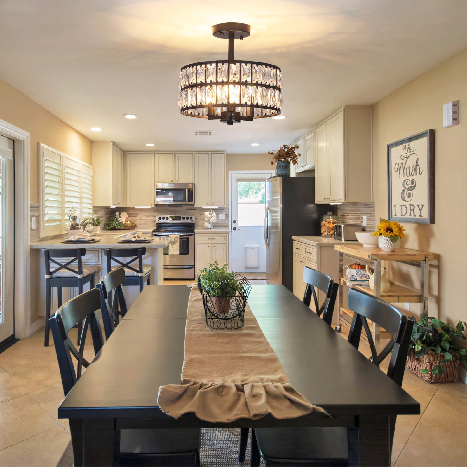 Crystal Drum Ceiling Light –  Glass Semi Flush Mount Lamp for Hallway