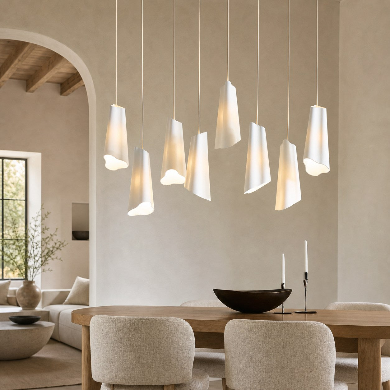 Orovia Ceramic Shade Chandelier – Iron Pendant Adjustable Height Design