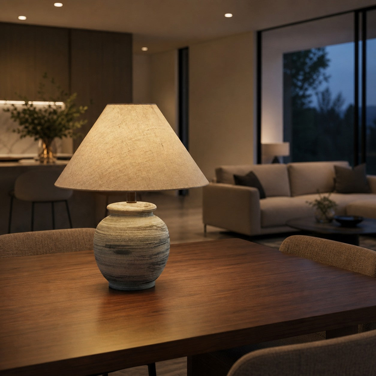 Ceravine Rustic Ceramic Base Table Lamp with Conical Fabric Shade – Elegant Accent Lighting for Home