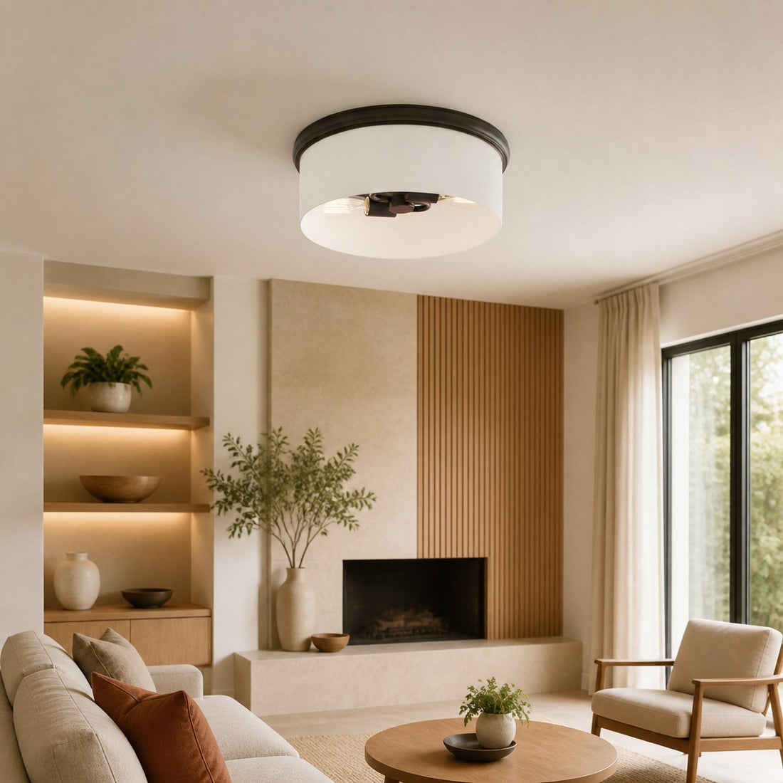 Roven Flush Mount Ceiling Lamp with Opal Glass Dome - Sleek Design for Bedroom and Living Room