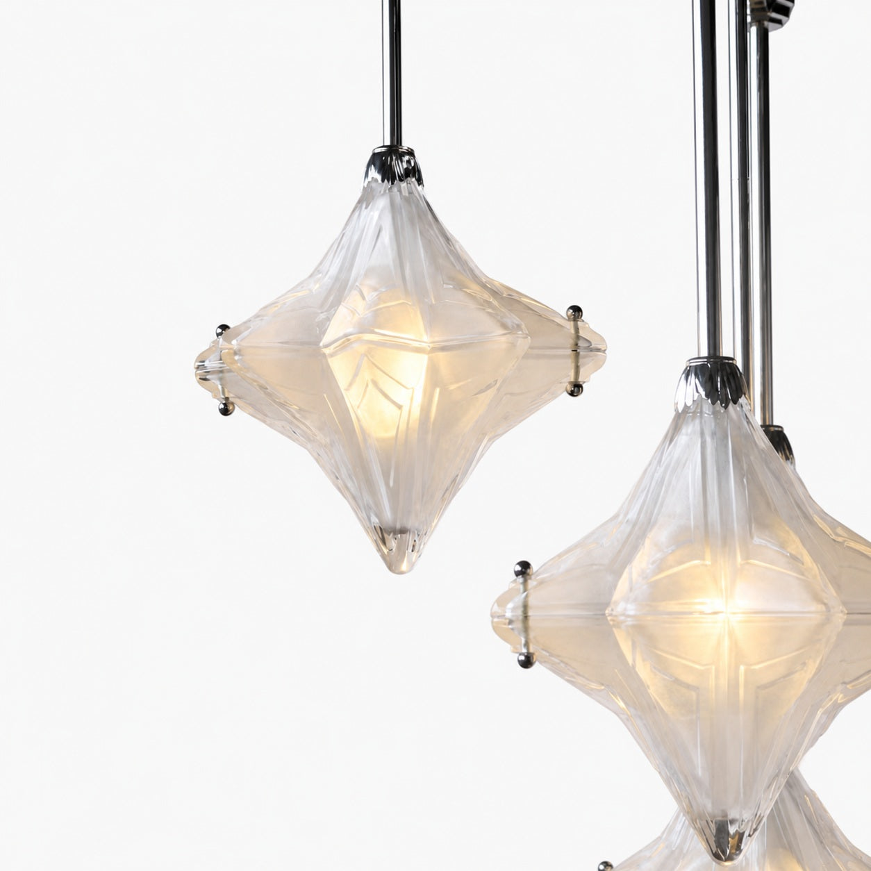 Art Deco Astris Star Chandelier – Frosted Glass Deco Fixture for Dining Room