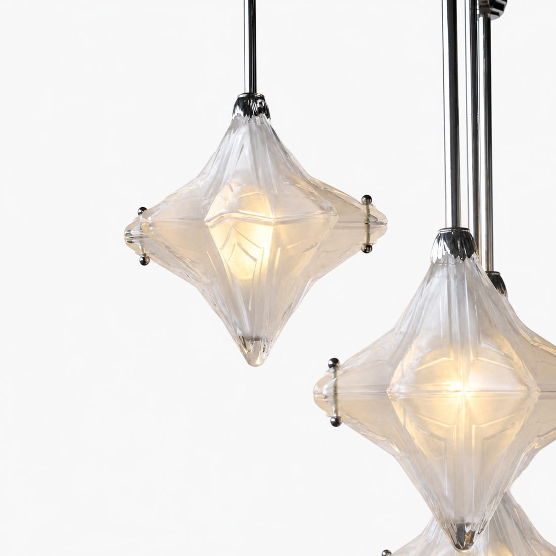 Art Deco Astris Star Chandelier – Frosted Glass Deco Fixture for Dining Room