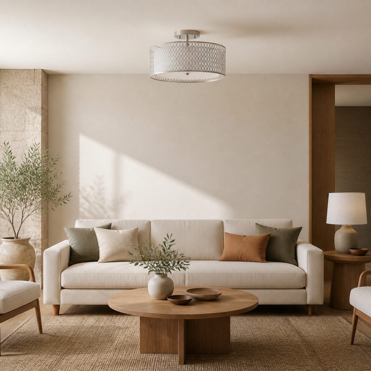 Liorin Geometric Mesh 3‑Light Flush Ceiling Light - Mesh Metal Frosted Lamp for Living Room or Hallway