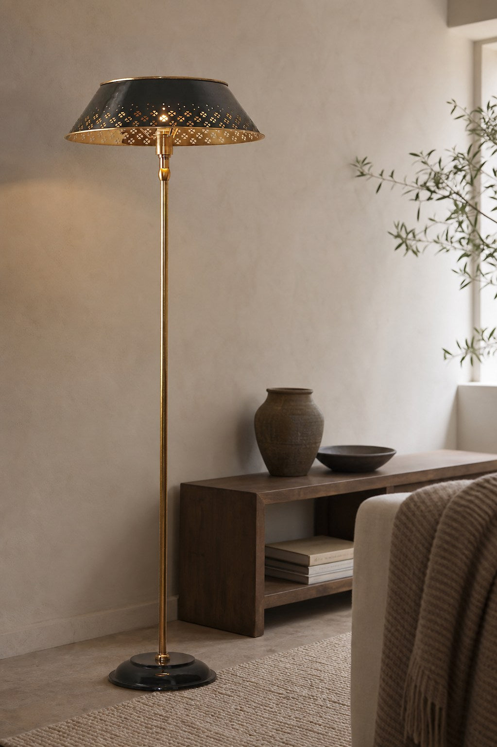 Auriglow Enameled Brass Perforated Floor Lamp - Space Age Style - Home Decor