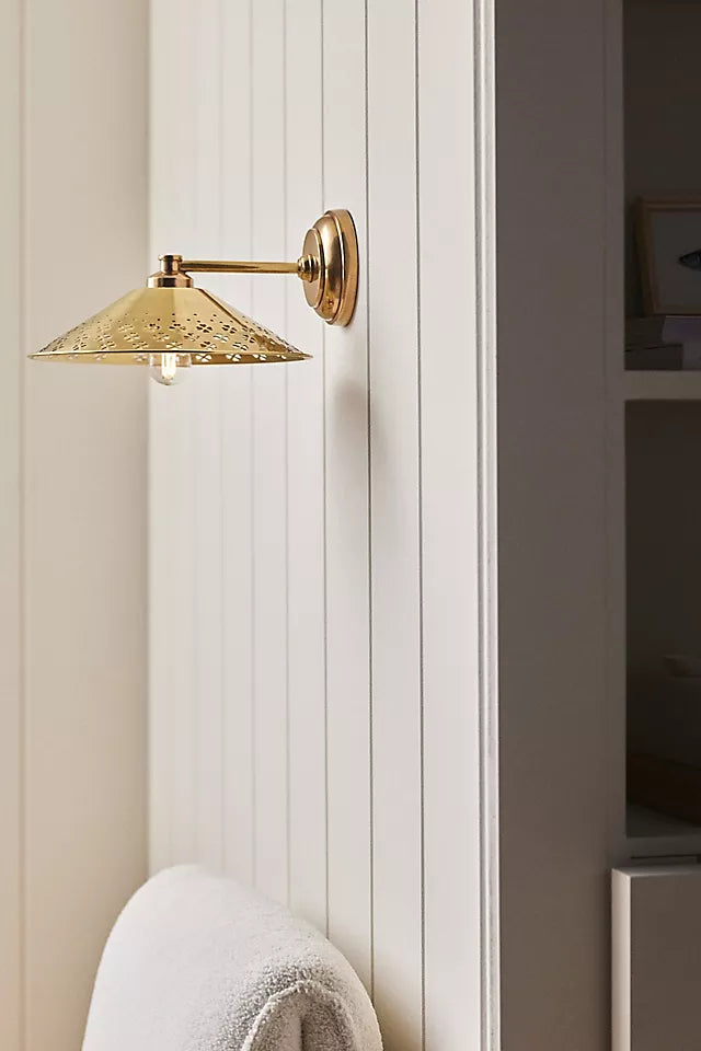 Auriglow Modern Wall Sconce – Brass Perforated Light for Bedroom or Hallway