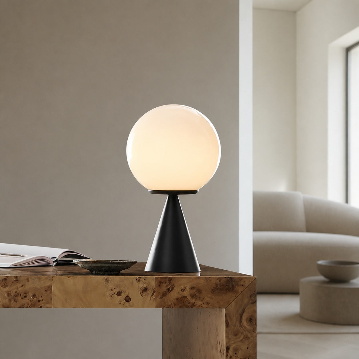 Ulvara Modern Table Lamp - Glass Globe and Tapered Base for Bedroom Glow