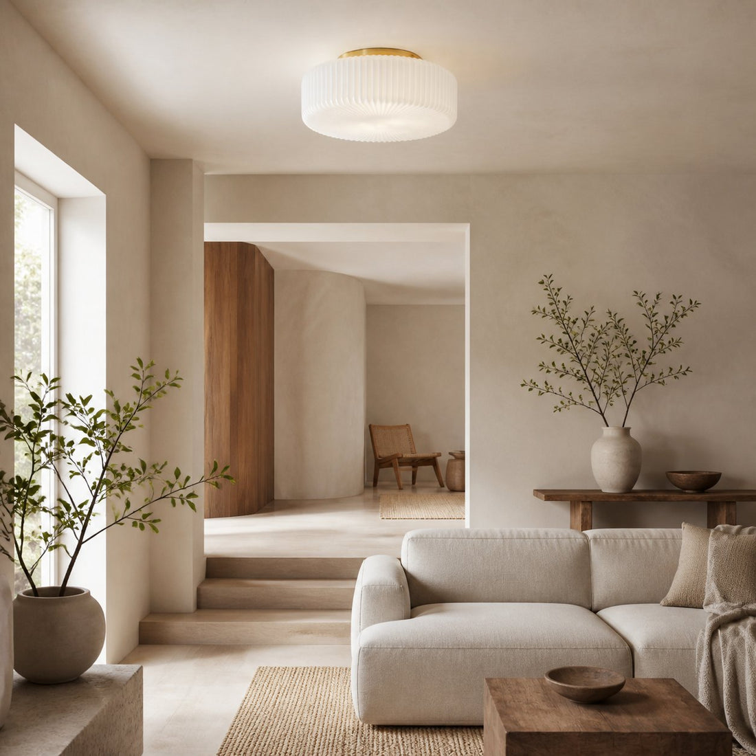 Lunorib Contemporary Opaline Glass Ceiling Fixture - Textured Ribbed Metal Lighting for Living Areas