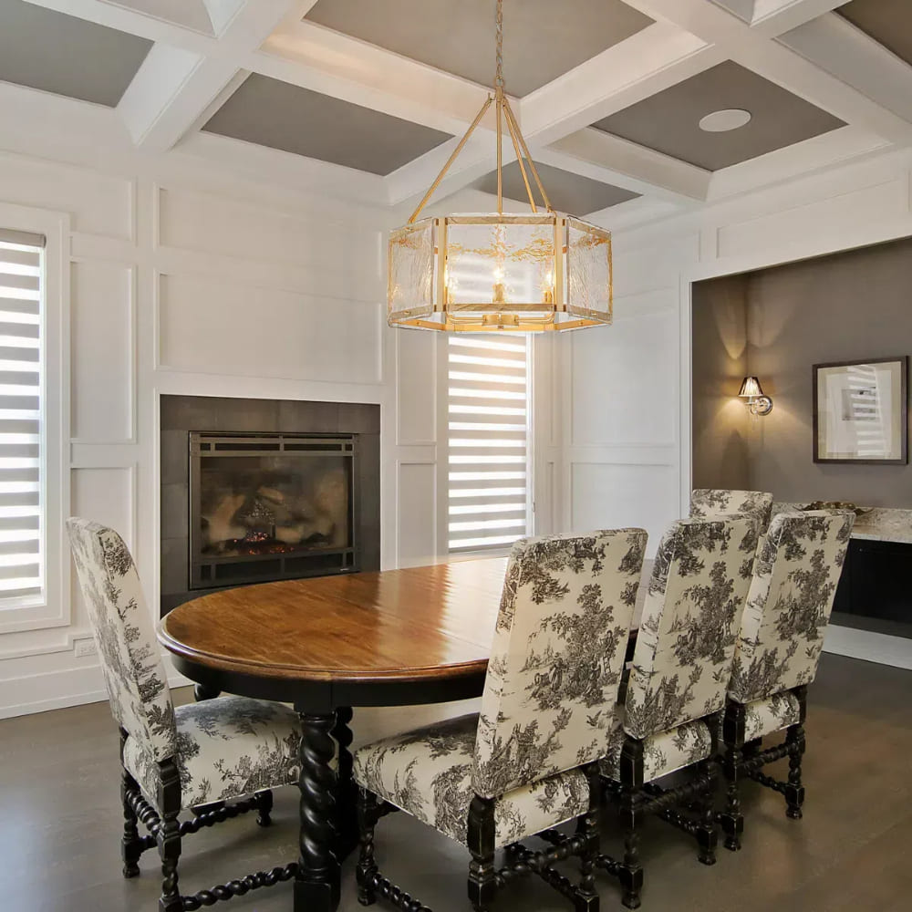 Textured Water Ripple Drum Chandelier - 6-Light Glass Pendant Light