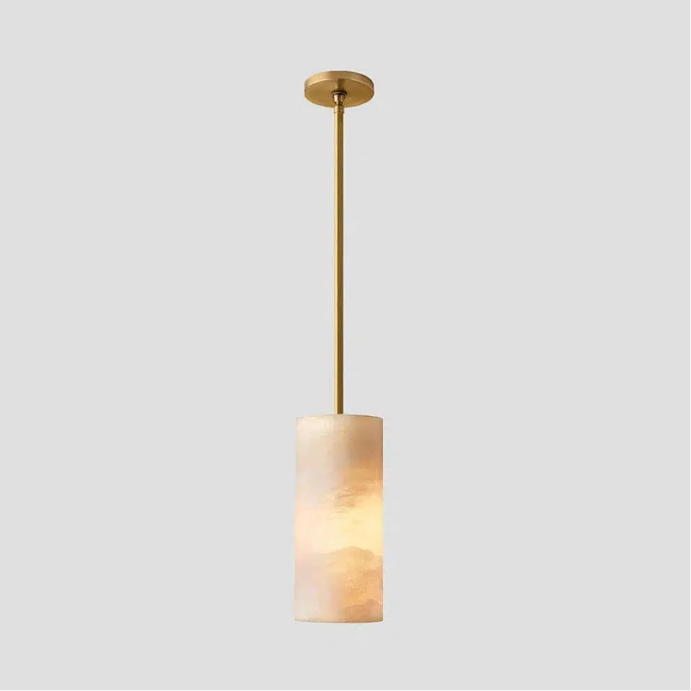 Hand Carved Alabaster Cylinder Pendant Light