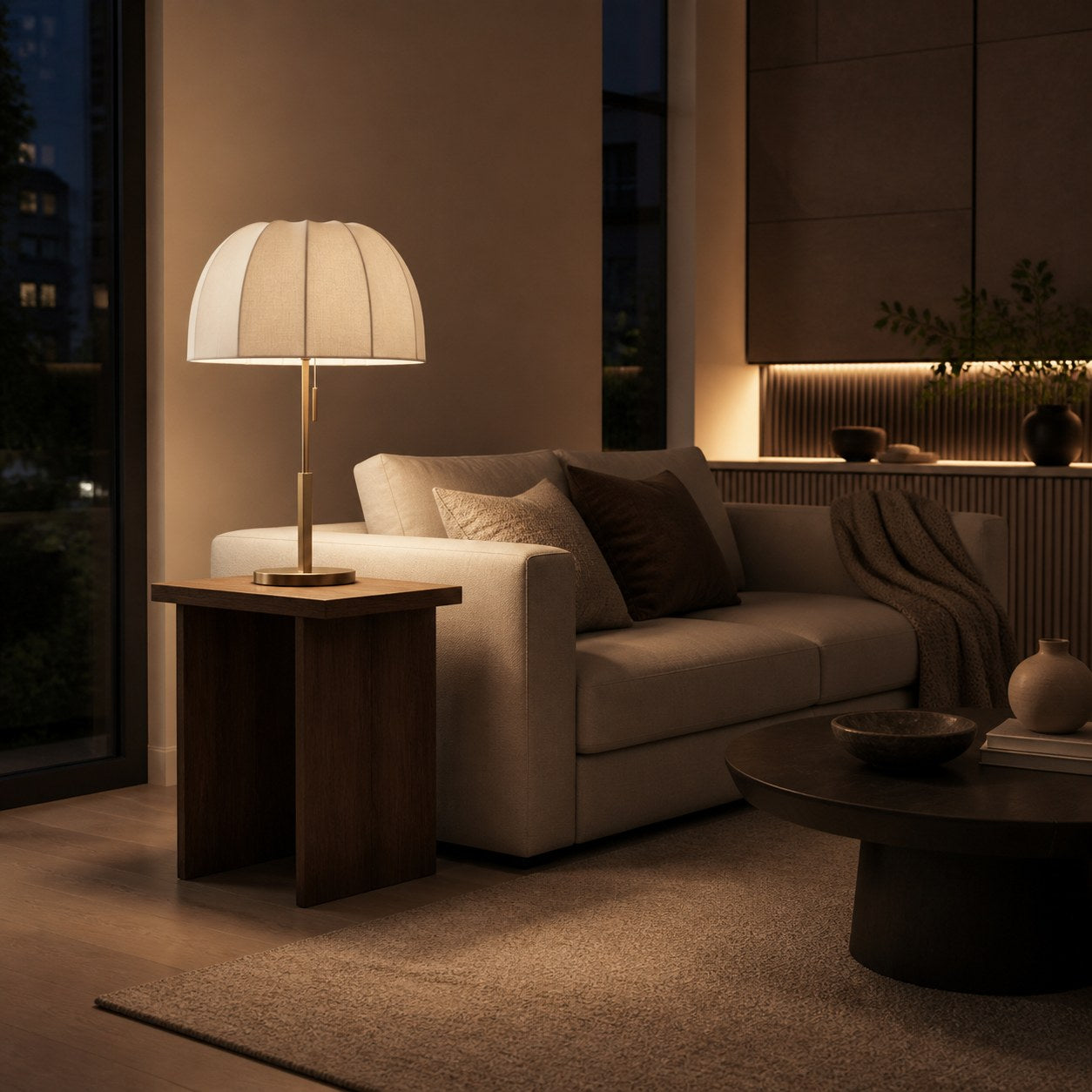 Vellaro Elegant Brass Table Lamp with Fabric Shade – Bedside Light for Contemporary Bedroom