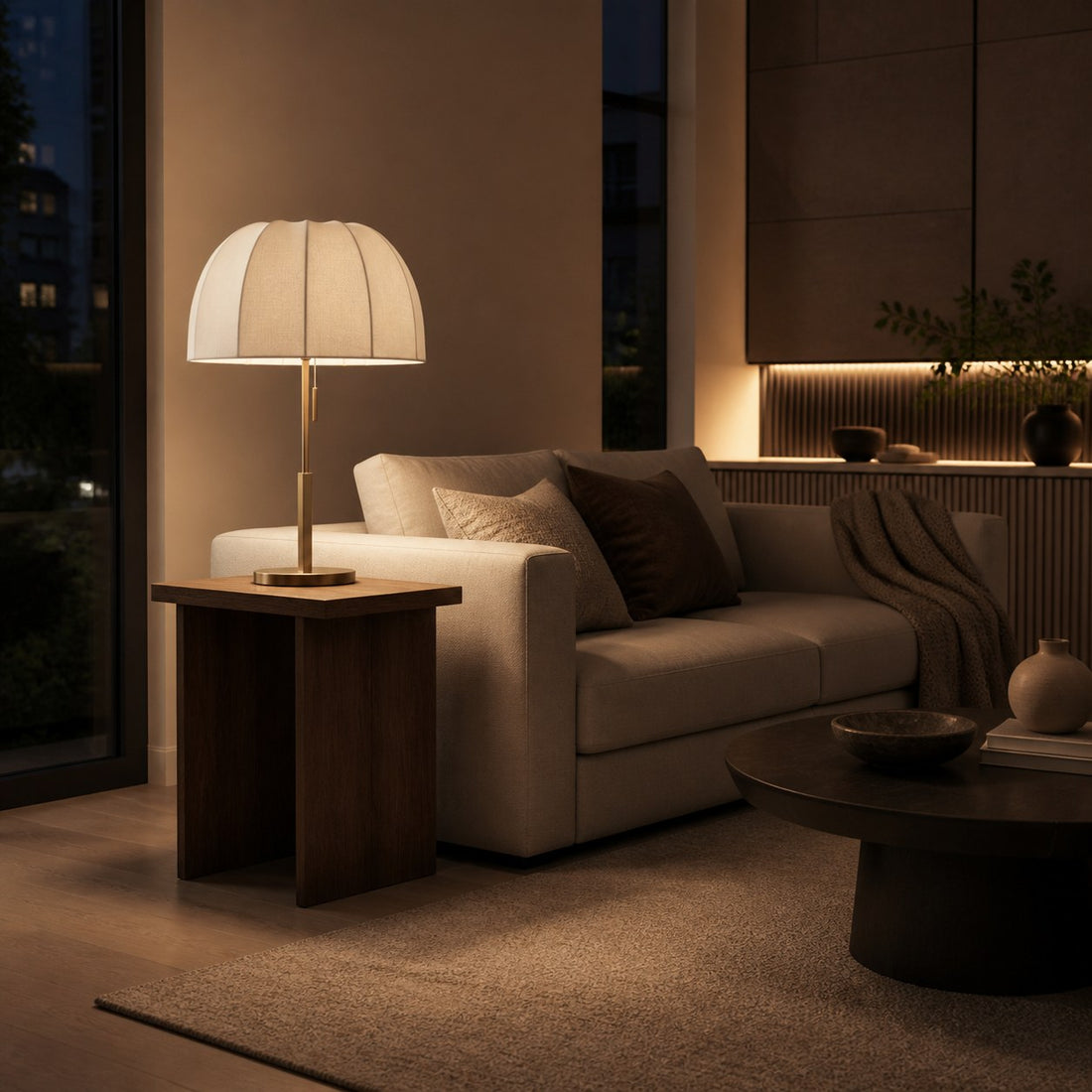 Vellaro Elegant Brass Table Lamp with Fabric Shade – Bedside Light for Contemporary Bedroom