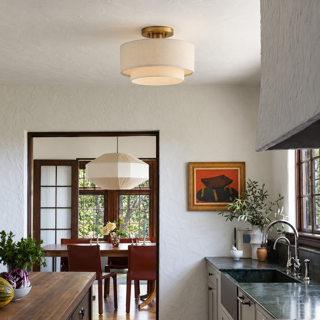 Dumora fabric semi-flush over a dining table