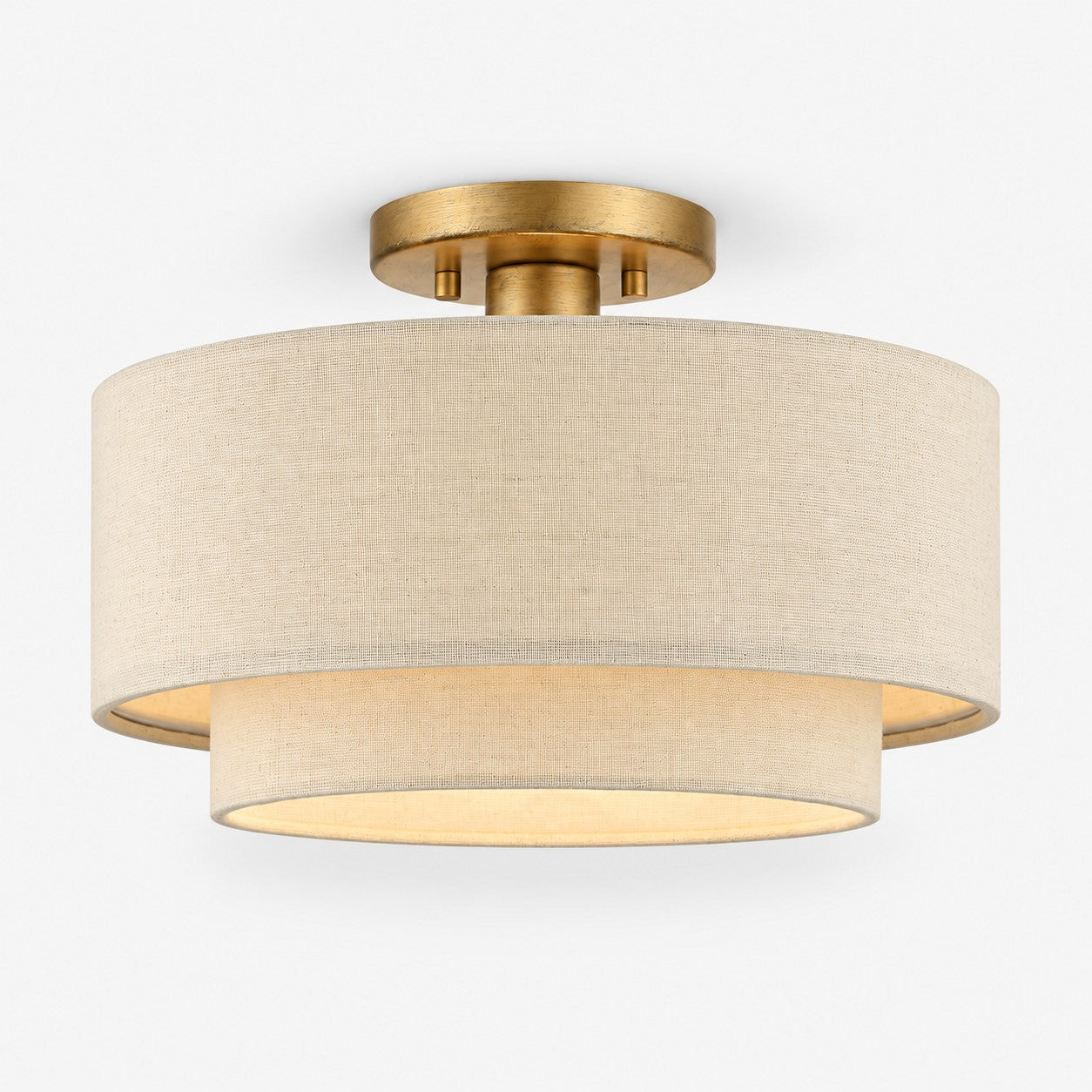 Dumora fabric drum semi-flush ceiling light, gold finish