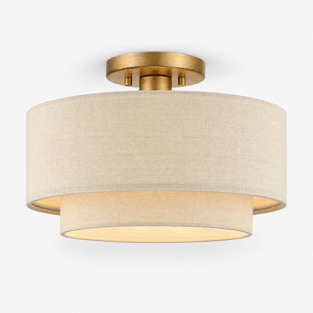 Dumora fabric drum semi-flush ceiling light, gold finish