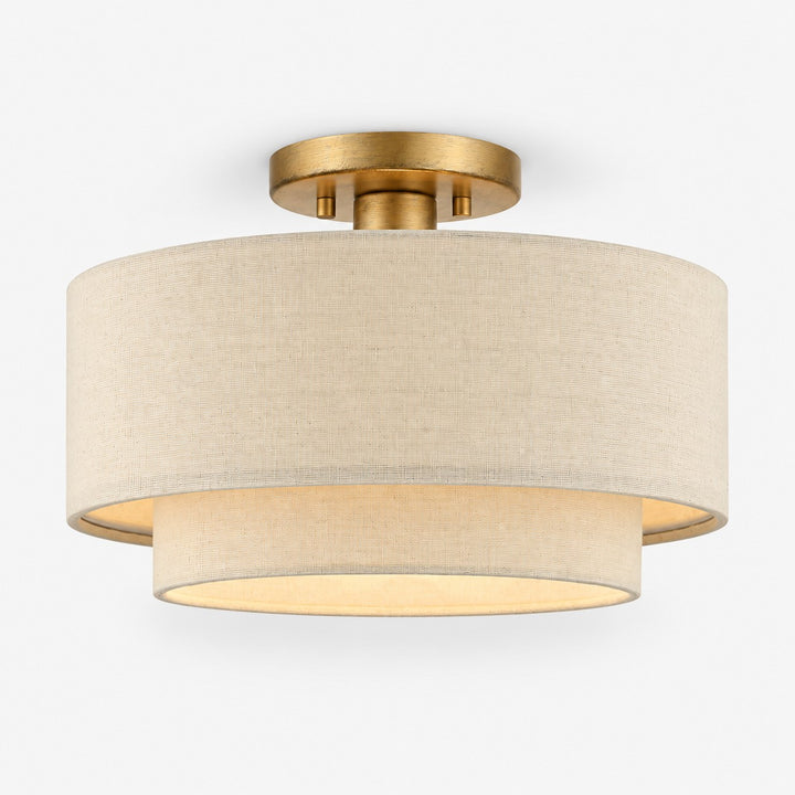 Dumora fabric drum semi-flush ceiling light, gold finish