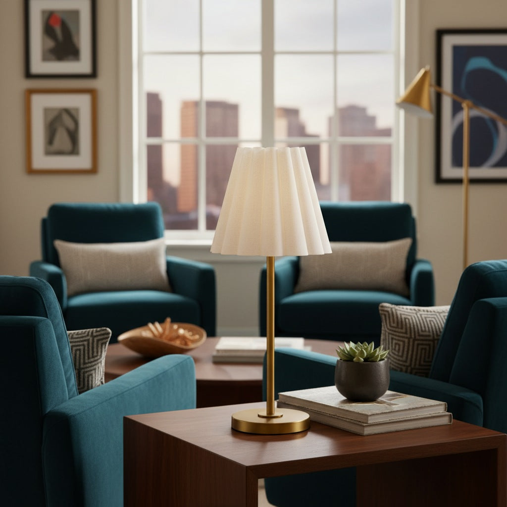 Ruffmeto Transitional Slim Table Lamp – Sculptural Shade Lighting for Living Room or Bedroom